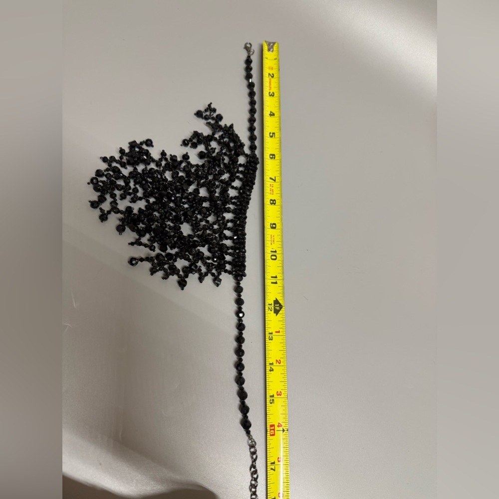 Black crystals Beaded Fringe Statement Necklace - Picture 8 of 11